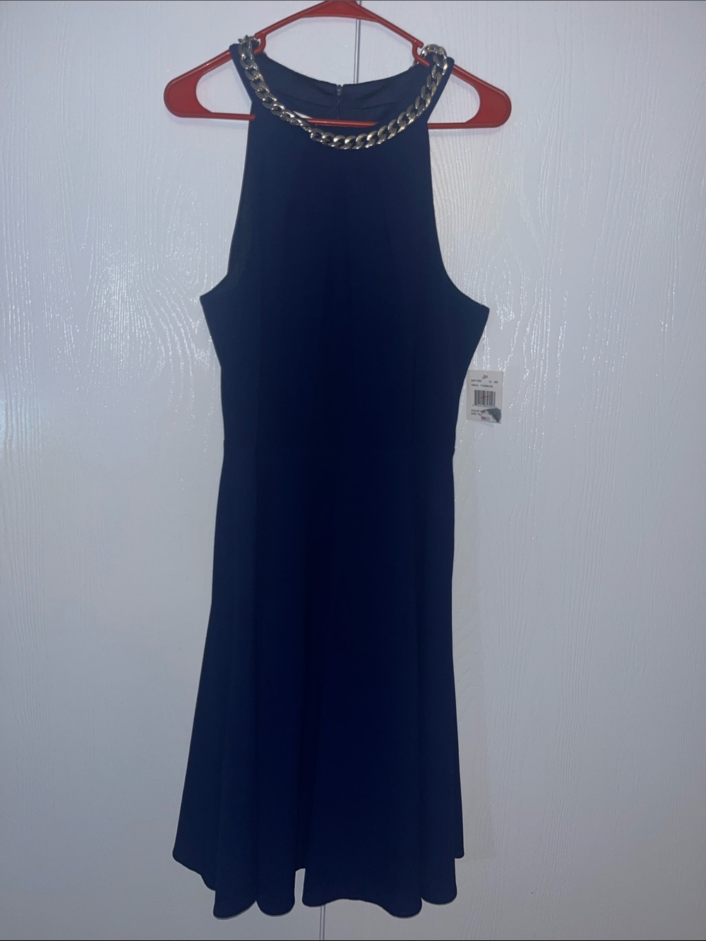 London Times Navy Fit & Flare Sleeveless Dress